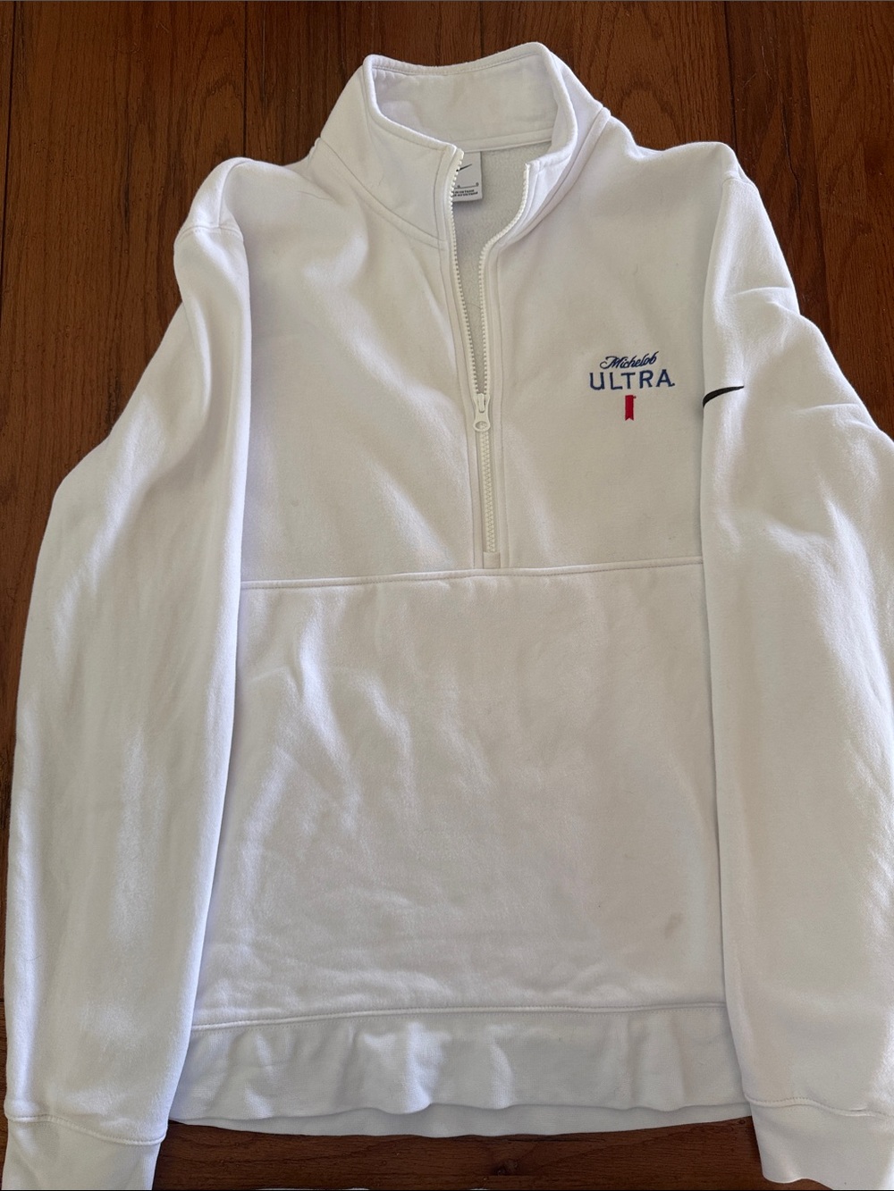 Nike White Fleece Pullover with Black Swoosh Tag